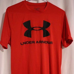 Mens Size Medium Under Armour Heat gear Red WorkOut Shirt Logo Training Gym Tee